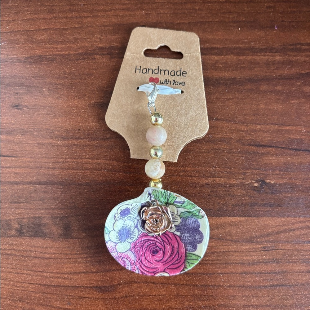Floral Handmade Keychain with Pink and Gold Accents